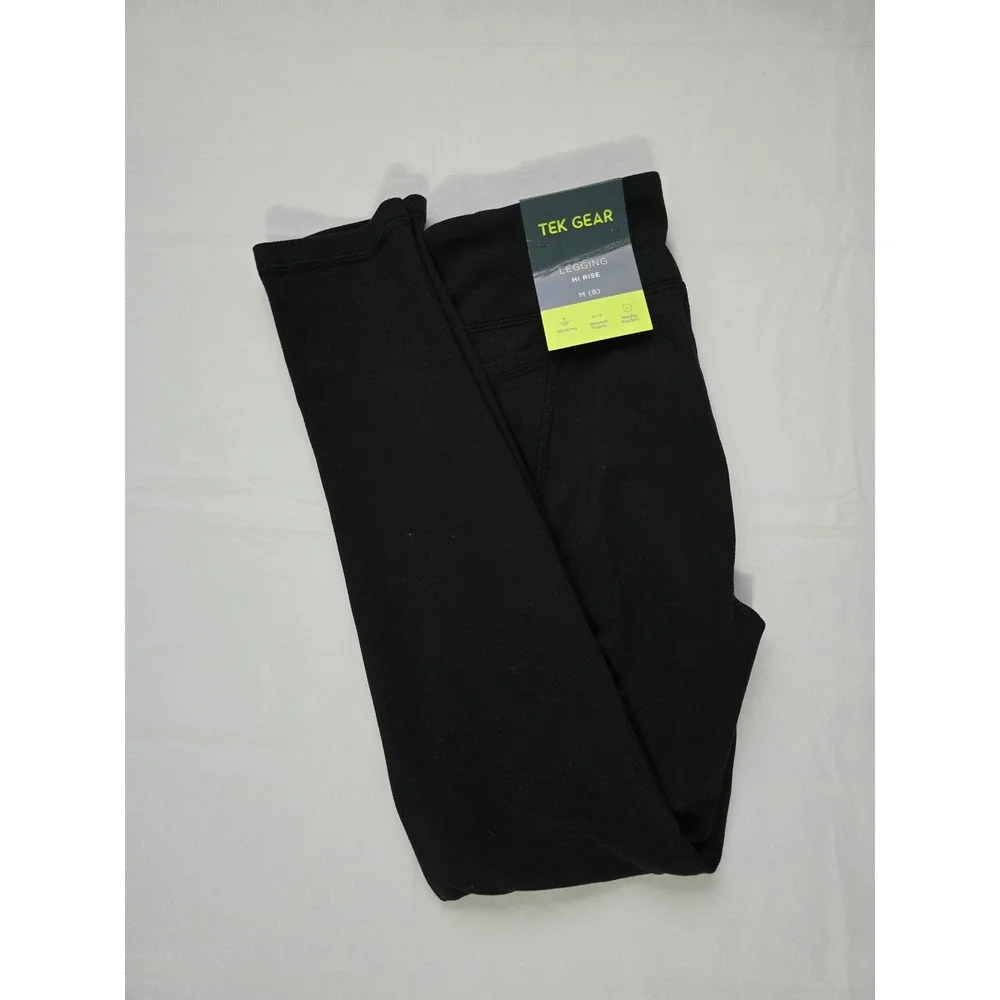 Tek Gear Girls Black Luxe Hi-Rise Perf Pocket Leggings Size M 8 NWT DG03A105RS